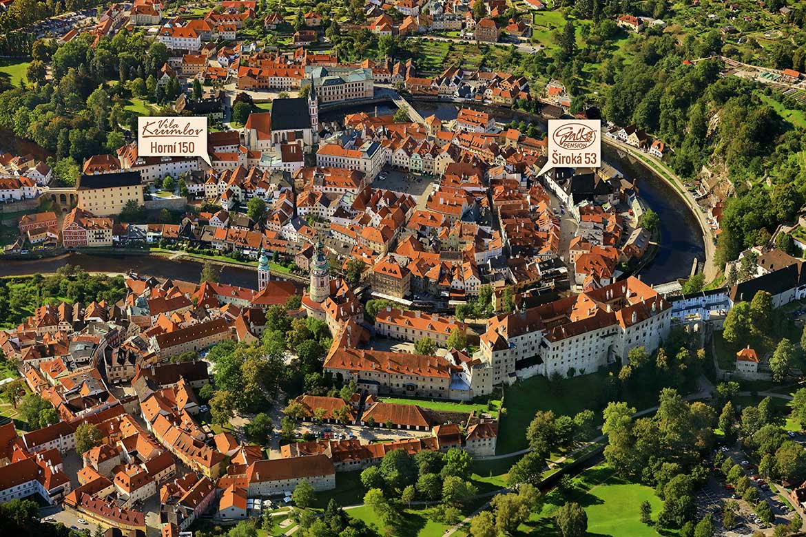 Vila Krumlov - How to Find Us, aereal view